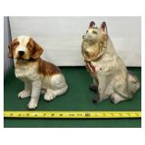 Ceramic St. Bernard dog and Collie Chalk Art