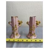 1950ï¿½s Pink Ceramic Bud Vases with 22k Gold Trim