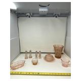 Pink Depression Vase, Salt & Pepper Shakers,
