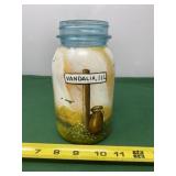 Blue Ball Jar with Vandalia Painting