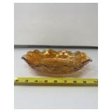 Imperial Carnival Glass Amber Pansy Pickle Dish