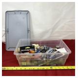 Tote with Lid Full of Batteries