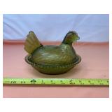 Indiana Glass Olive Green "Hen on Nest" Covered