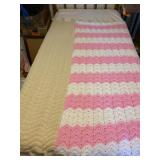 Pink and White Afghan with Cream Colored Afghan.