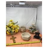 Artificial Flower Arrangement, Vases, Cross and