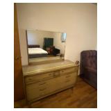 Mid Century blonde Dresser 8 Drawer with Mirror