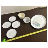 Plastic Plates and 2 Glass Bowls