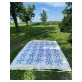 Patchwork Blue Snowflake Stars Quilt with Stains