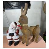Ceramic Santa, and Wooden Deer