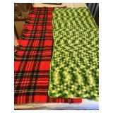 Green and White Moss Stitch Baby Blanket with Red