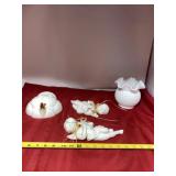 Fenton Milk Glass Vase, angel Decir and Hanging