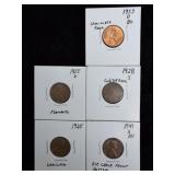 5 Wheat Pennies All have Errors