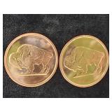Two 1 oz 999 Fine Copper Round Buffalo Design
