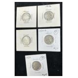 5 Indian Head Buffalo Nickels