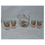 1960s Orange Juice Set Picture and Four Glasses