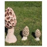 Three Concrete Mushroom Lawn Ornaments 18 in 9 in