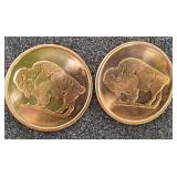2  One Ounce Copper Rounds Buffalo Reverse Proof