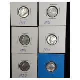 6 Mercury Dimes 1918 to 1945