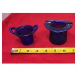 Cobalt Blue Glass Top Hat, Woven Basket