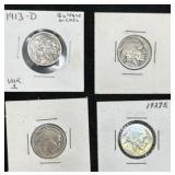 4 Indian Head Buffalo Nickels