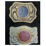 Two Western Belt Buckles for Mounting Silver