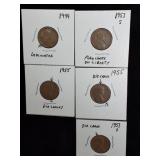 Five Wheat Pennies from 40s and 50s All Have