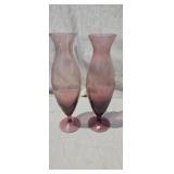 Pair of Vintage Amethyst Glass Vases 9 and 1/2 in