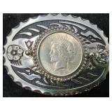 Western Belt Buckle with a 1923 Piece Silver