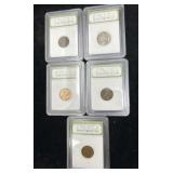 4 Early Lincoln Cents, 1 Early Jefferson Cent