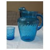 Anchor Hocking Blue Glass Pitcher with a Blue
