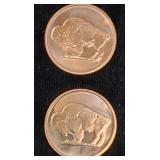 2 Buffalo Copper Round Coins Shield 2012