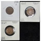 3 Indian Head Pennies