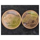 Two 1 oz 999 Fine Copper Round Buffalo Design