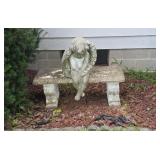 Concrete Angel, with Stone Bench