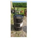 55 Gallon Oil Drum with Hand Crank Pump