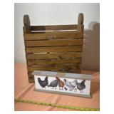 Wooden plastic sack holder with rooster picture