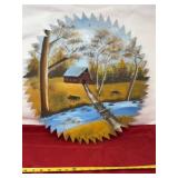 Rustic Wooden Hand Painted Barn Scene by Opal 1981