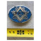 Vintage 1979 Masonic Blue Glitter Metal Belt