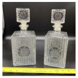 Vintage Clear Glass Decanters Square Body and