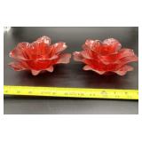 Murano Style Red Glass Candle Holders