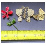 Butterfly Enameled Pin, Red Enamel Flower Pin,