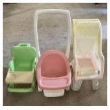 Little Tike Stroller, Doll High Chair and Seat.
