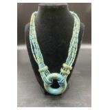 Vintage Multi Strand Necklace with Aqua Beads and