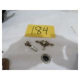 Vtg Silver Black Onyx And Other Vtg Brooches