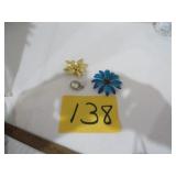 Unmarked Brooches Enamel Blue Green /Gold