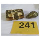 Vtg Camel Bone Trinket Box And Brass Seashell