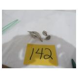 Unmarked Silver Tone Leaf Brooch/ Earrings