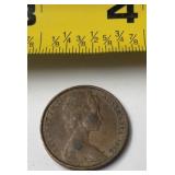 1966 Australian 2-cent coin featuring Queen