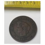 1897 Bronze 5 Centimes coin French Third