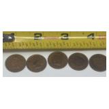 5- U.S. Indian Head pennies1900, 1901, 1904,